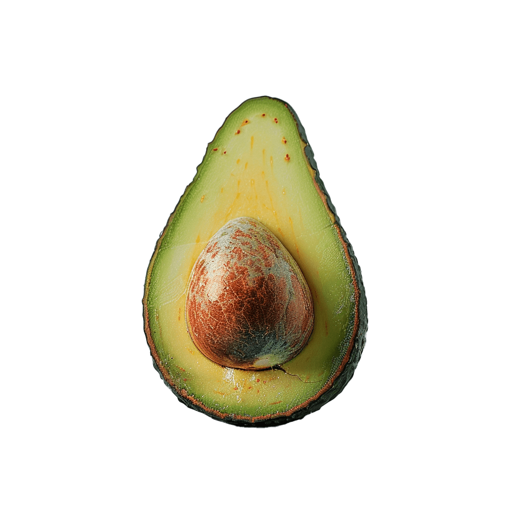 Een halve avocado waarvaan de pit niet meer helemaal goed is/